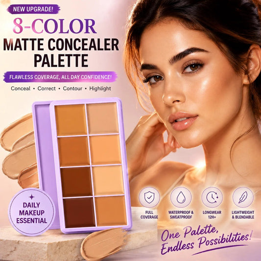 🎨 8-Color Matte Concealer Palette – Waterproof, Full-Coverage for Correction, Contour & Tattoo Cover ✨