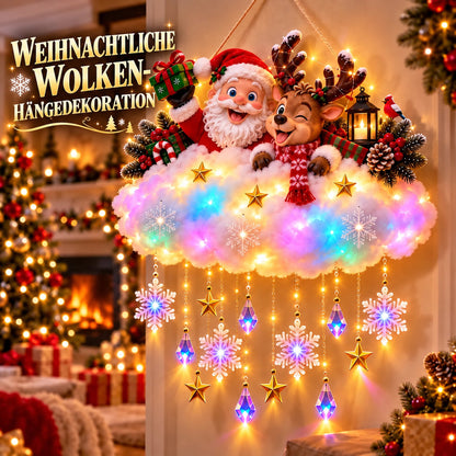 🎄 Leuchtende Weihnachts-Wolken-Hängedekoration – Weihnachtsmann & Winterdorf