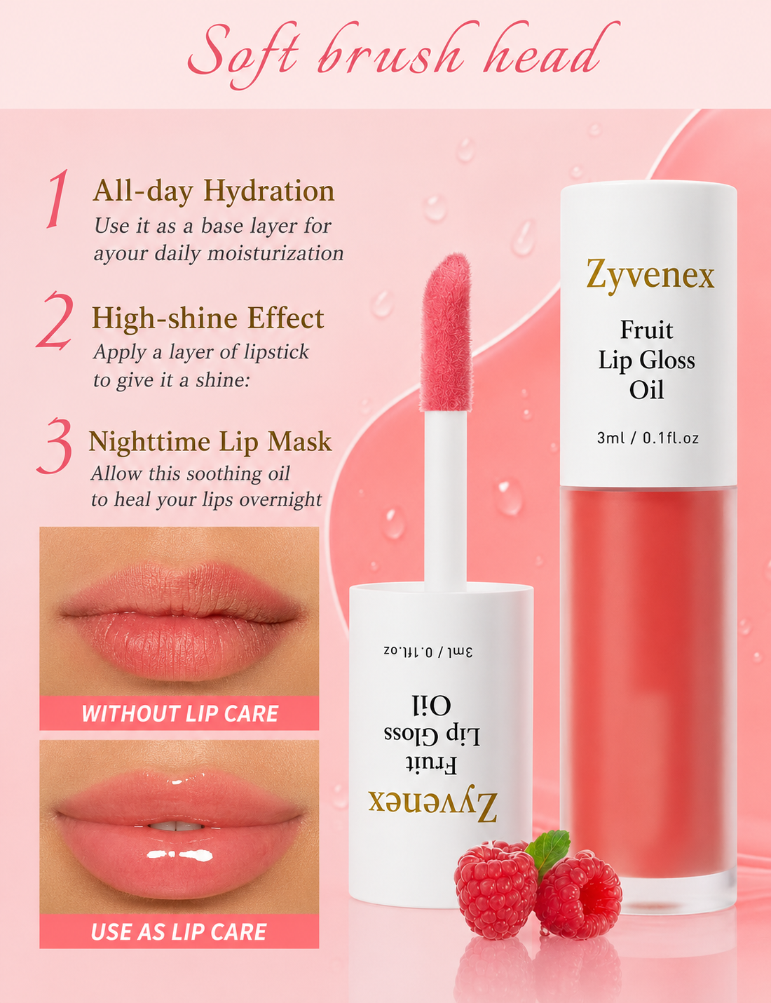 🔥LAST DAY 60% OFF💋 Get the Perfect Lip✨ Zyvenex Tinted Fruit Lip Gloss Oil - For Lush, Hydrated Lips with a Natural Glow! 💖
