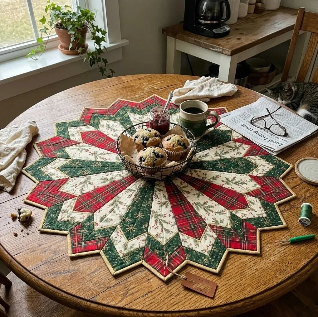 Set of templates for quilting poinsettia table decorations
