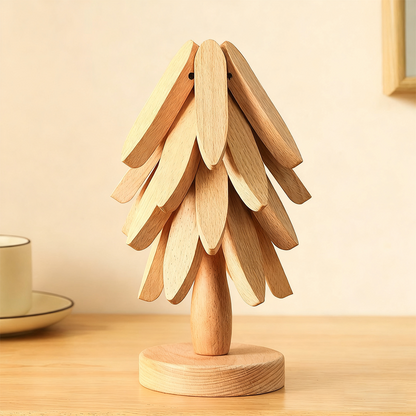 Natural Tree Trivet Set - 4 wooden Trivets & 1 Stand