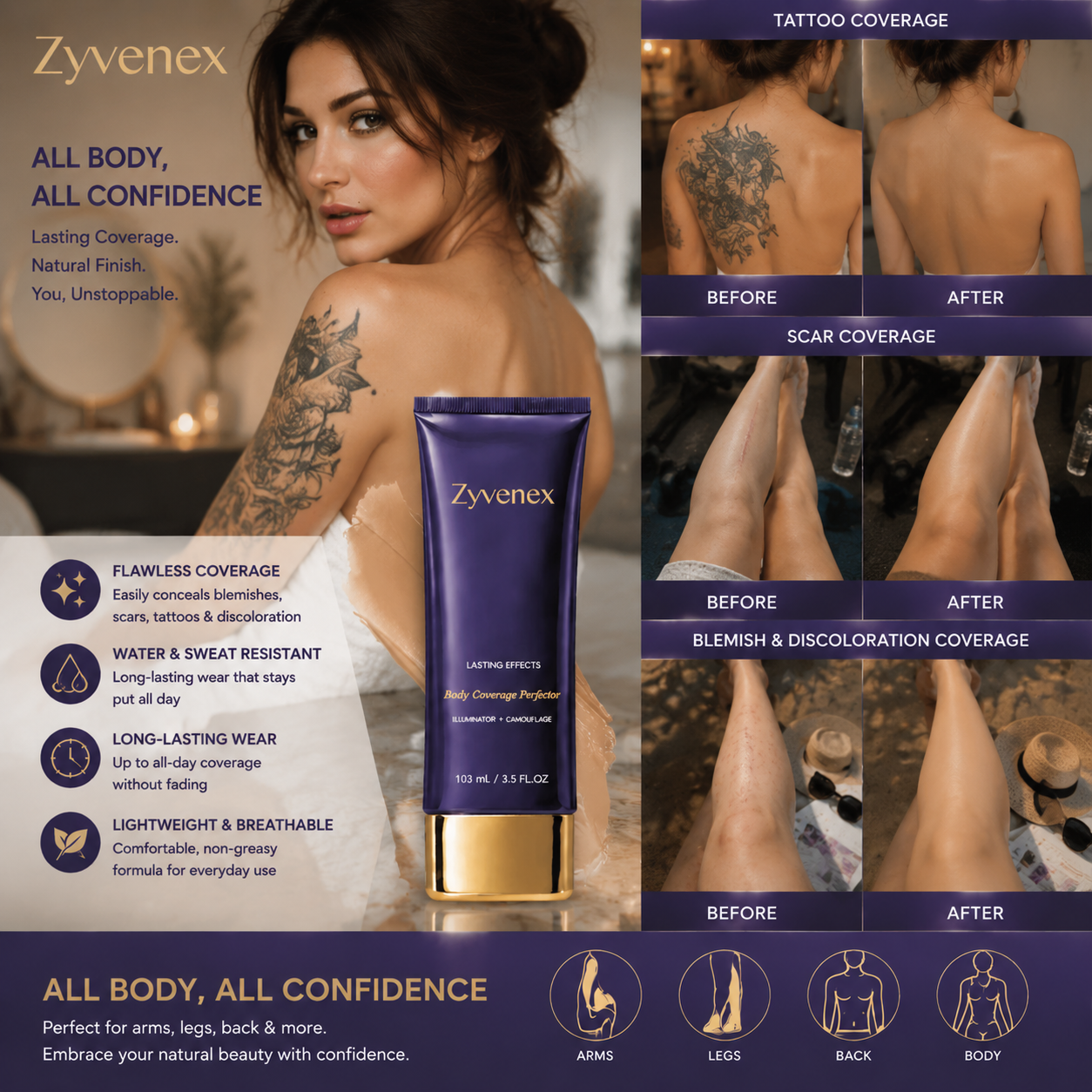 💜Last Day-Buy 1 Get 1 Free!💜✨Body Coverage Perfector – Waterproof, Lightweight & Flawless Body Makeup