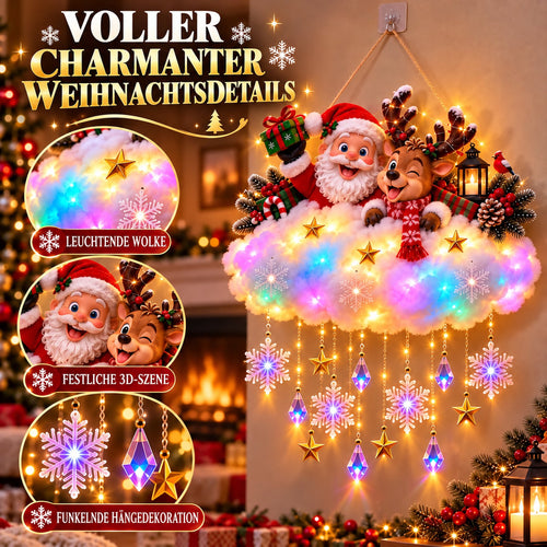 🎄 Leuchtende Weihnachts-Wolken-Hängedekoration – Weihnachtsmann & Winterdorf