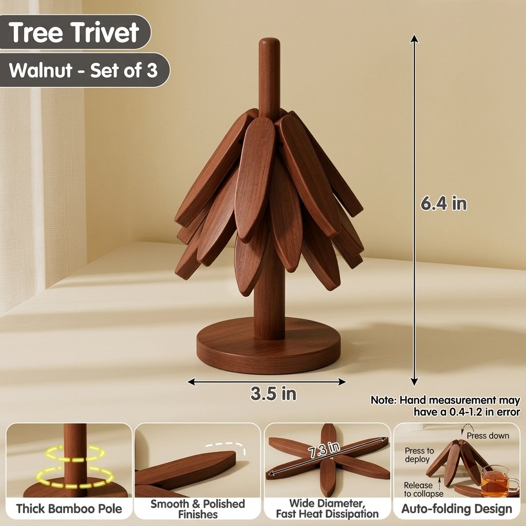 Natural Tree Trivet Set - 4 wooden Trivets & 1 Stand