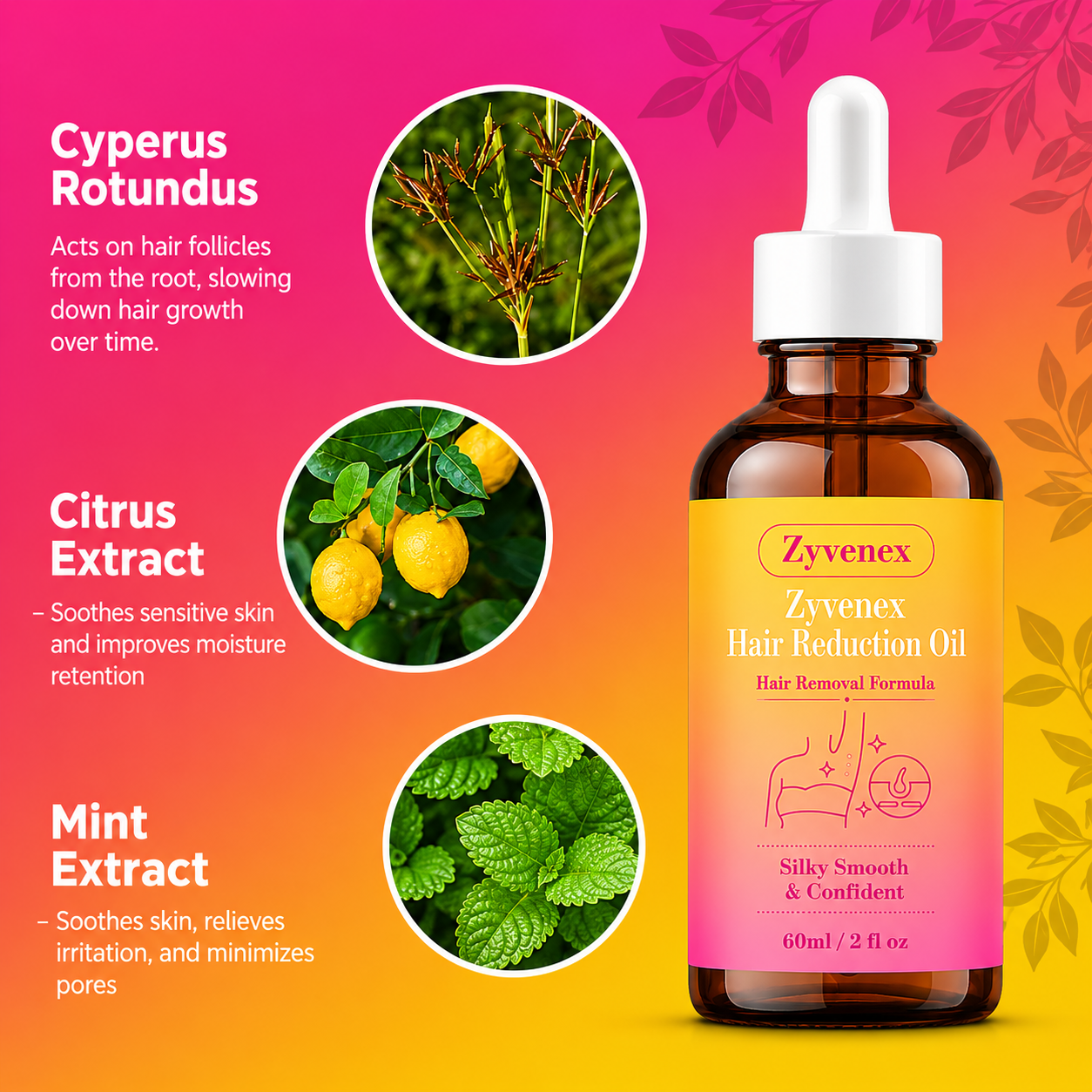 🔥LAST DAY 60% OFF Zyvenex Hair Reduction Oil 60 ml – Permanent Hair Removal Oil