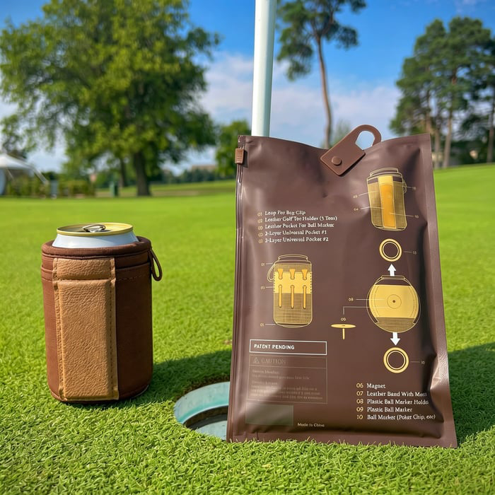 🏌️Golf Caddie Drink Holder with Magnetic Clip, 3 Built-In Tees, Ball Marker Slot & Dual Pockets – Perfect for the Golf Course⛳️