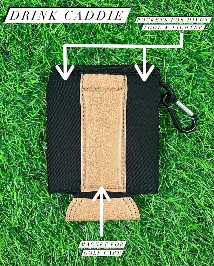 🏌️Golf Caddie Drink Holder with Magnetic Clip, 3 Built-In Tees, Ball Marker Slot & Dual Pockets – Perfect for the Golf Course⛳️