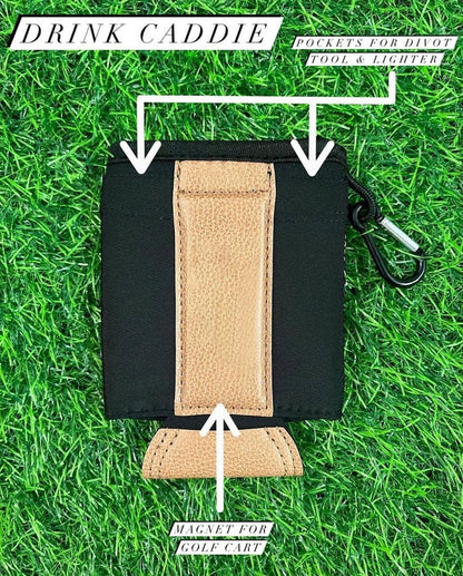 🏌️Golf Caddie Drink Holder with Magnetic Clip, 3 Built-In Tees, Ball Marker Slot & Dual Pockets – Perfect for the Golf Course⛳️