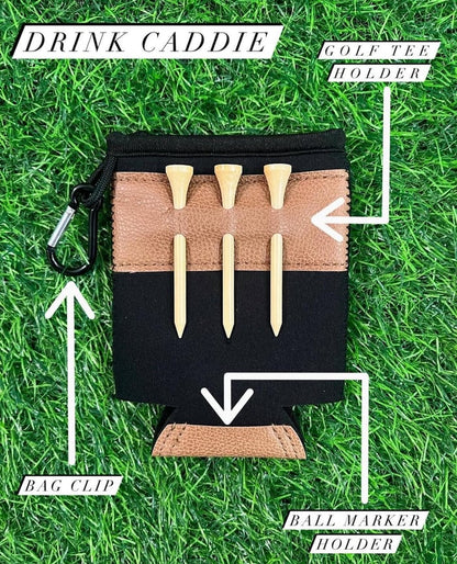 🏌️Golf Caddie Drink Holder with Magnetic Clip, 3 Built-In Tees, Ball Marker Slot & Dual Pockets – Perfect for the Golf Course⛳️