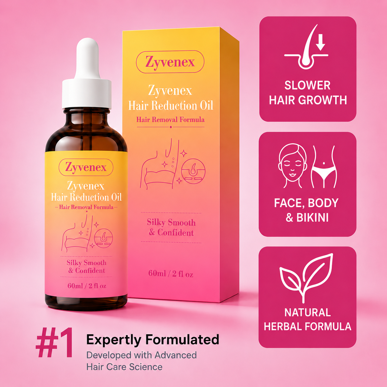 🔥LAST DAY 60% OFF Zyvenex Hair Reduction Oil 60 ml – Permanent Hair Removal Oil