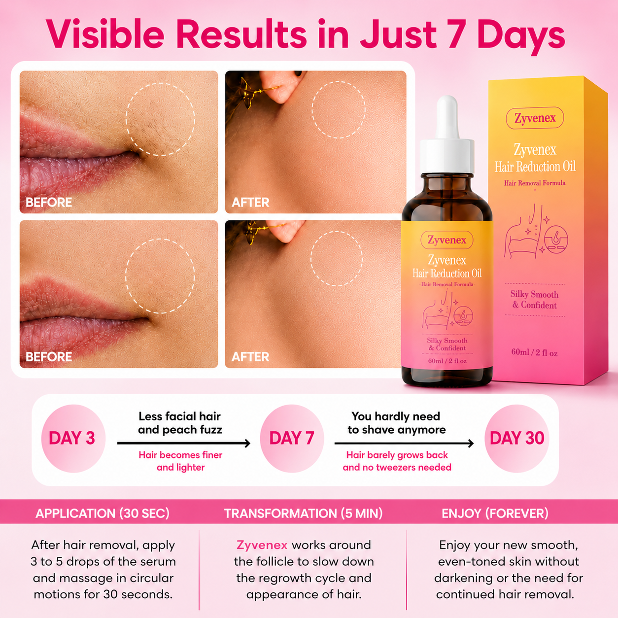 🔥LAST DAY 60% OFF Zyvenex Hair Reduction Oil 60 ml – Permanent Hair Removal Oil